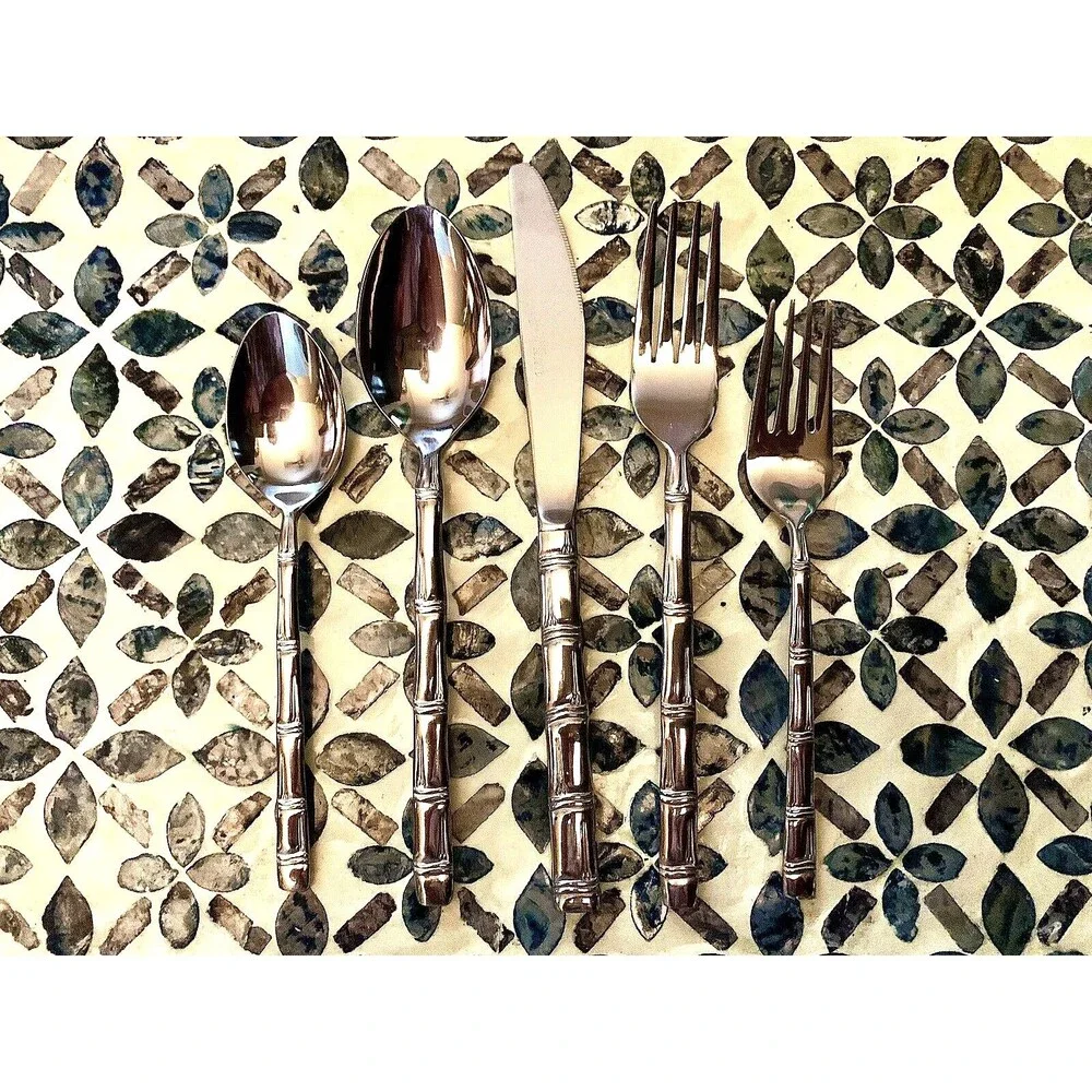 Vintage Oxford Hall Lanai Bamboo Flatware Stainless Steel 10 pc Lot Japan